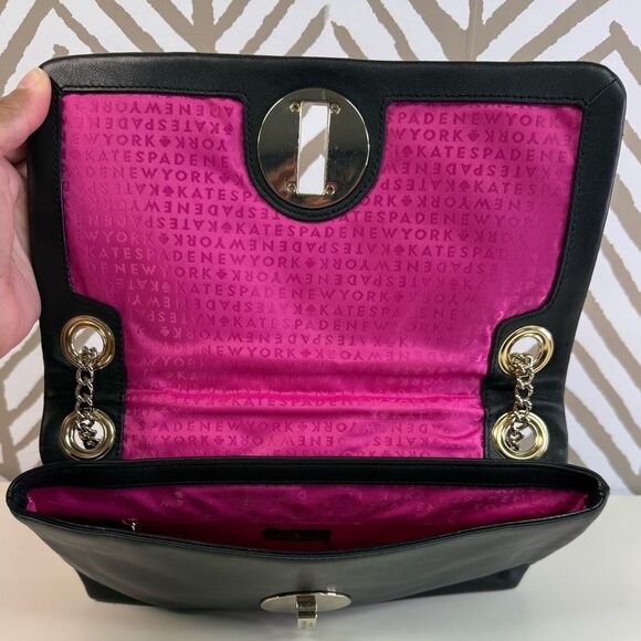 Kate Spade Astor Court Cynthia Bag – PinkOrchard.com Kate Spade Black & Gold Astor Court Bag with Hot Pink Lining